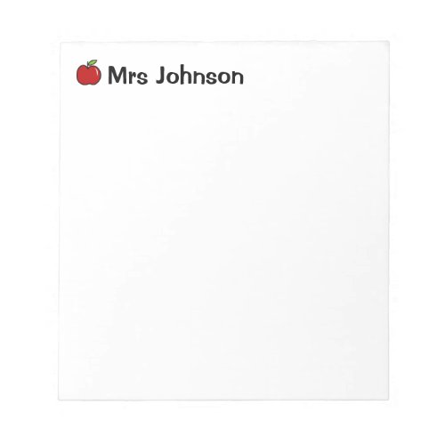 Red apple notepad for teacher  Personalized name