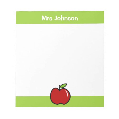 Red apple notepad for teacher  Personalized name