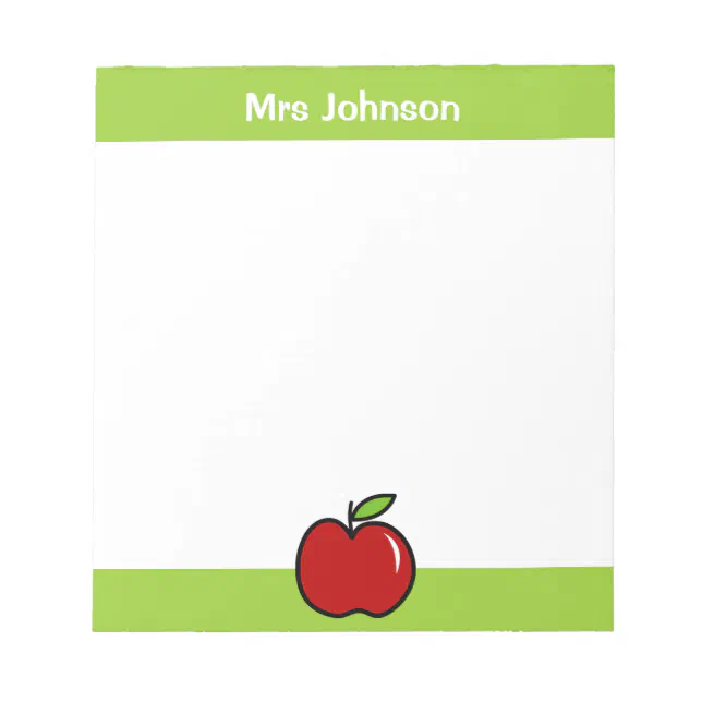 Red apple notepad for teacher | Personalized name | Zazzle