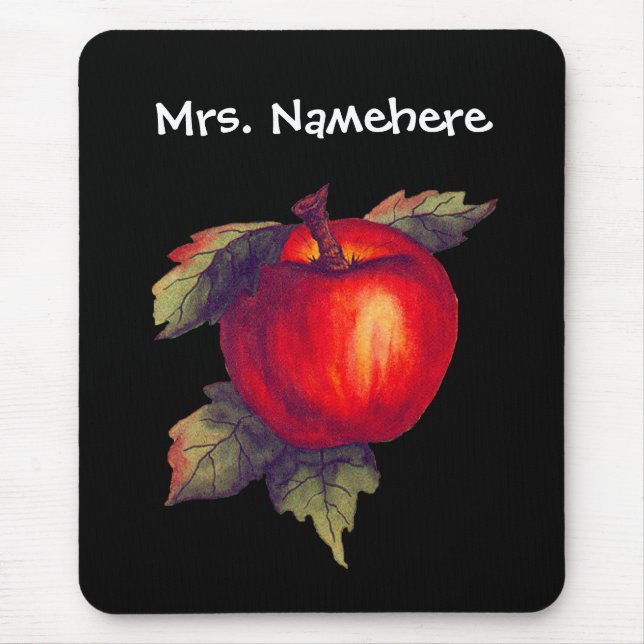 Red Apple on Black Mouse Pad (Front)