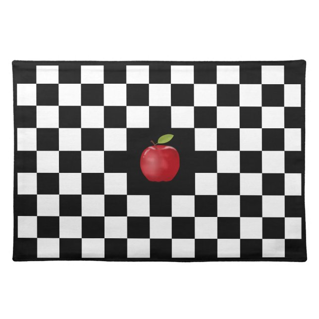 Red Apple on Black & White Checkered Cloth Placemat (Front)