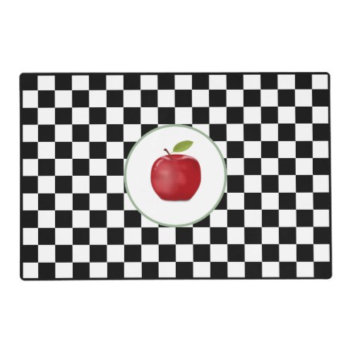 Red Apple on Black  White Checkered Placemat