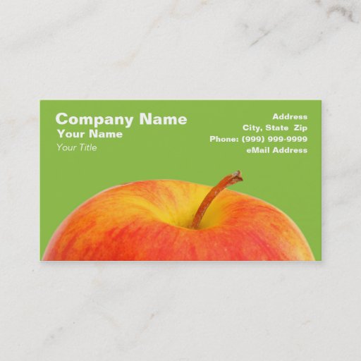 Customizable Red Apple on Green Background Business Card Template