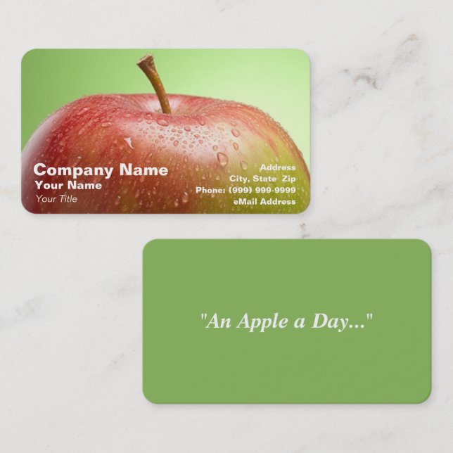 Red Apple on Green Background Business Card (Front/Back)
