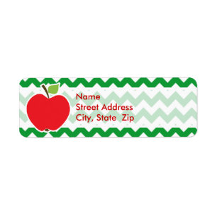 Red Apple on Retro Kelly Green Chevron Stripes Label