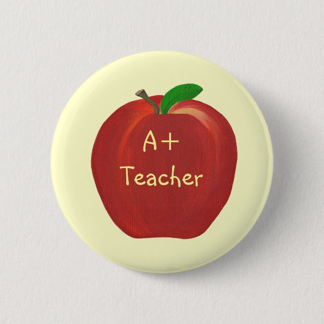 Red Apple Painting, A+ Teacher pin on buttons (Front)