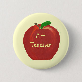 Red Apple Painting, A+ Teacher pin on buttons