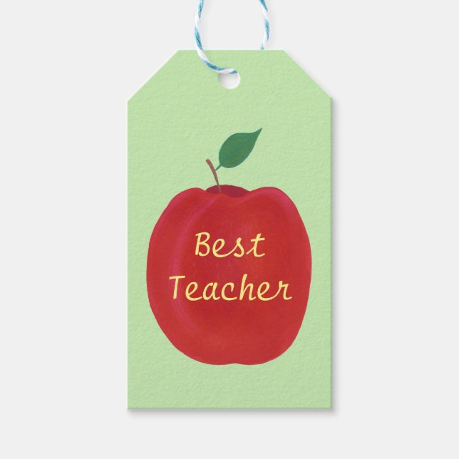 Red Apple Painting Best Teacher Gift Tags (Front)