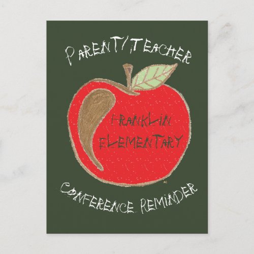 Red apple parent teacher conference postcard