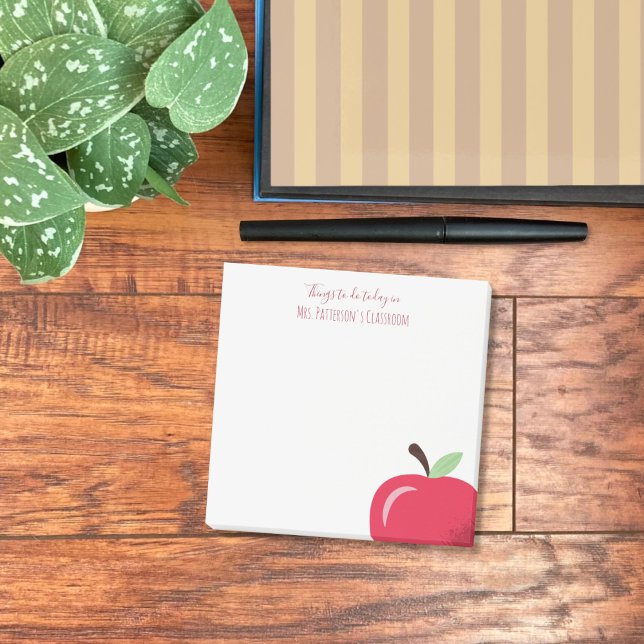Red Apple Part Teacher Small Notes (Small square teacher post-it notes with part off a red apple .)