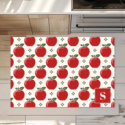 Red Apple Pattern Farmhouse Monogram Rug