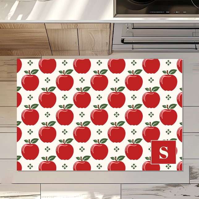 Red Apple Pattern Farmhouse Monogram Rug (Creator Uploaded)