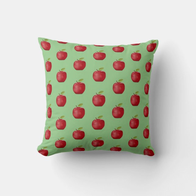 Red Apple Pattern on Light Lime Green Throw Pillow (Front)