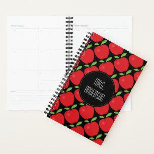 Red Apple Pattern, Personalized Teacher Planner