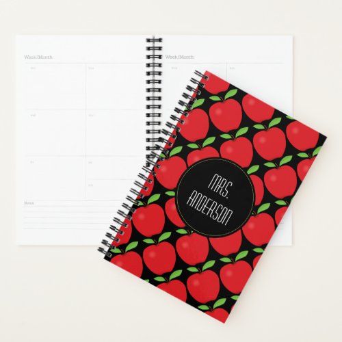 Red Apple Pattern Personalized Teacher Planner