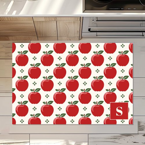 Red Apple Pattern Personalized Teacher Rug
