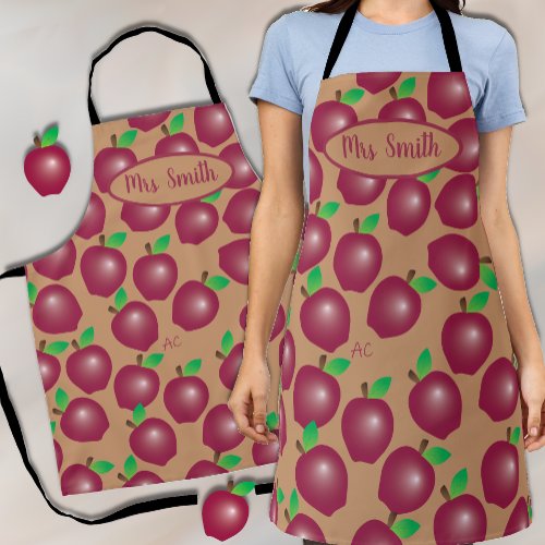 Red Apple Pattern Teacher All_Over Print Apron