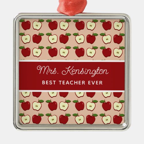 Red Apple Pattern Teacher Appreciation Metal Ornament