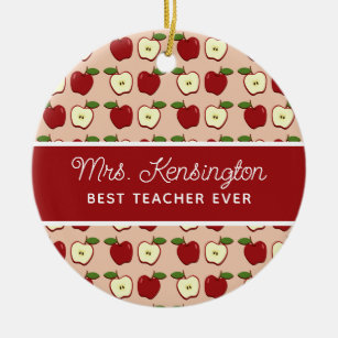 Red Apple Pattern Teacher Appreciation Photo Ceramic Ornament