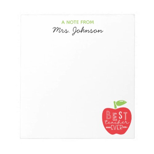 Red Apple Pencil Best Teacher Ever Personalized Notepad