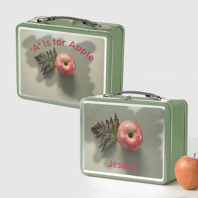 Red Apple Personalized photographic Green Metal Lunch Box (Creator Uploaded)