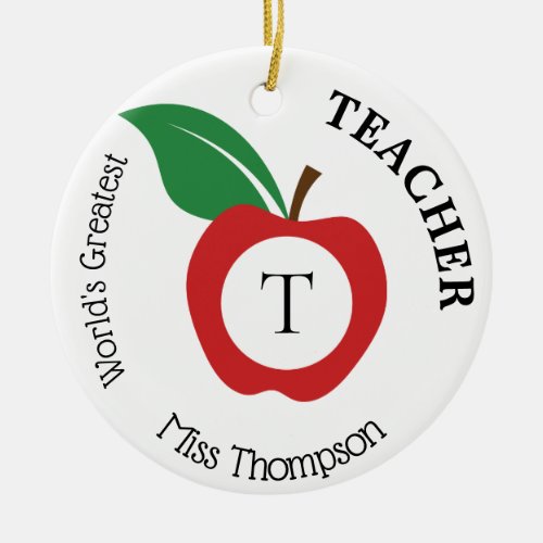 Red Apple Personalized Teacher Monogram Ceramic Ornament