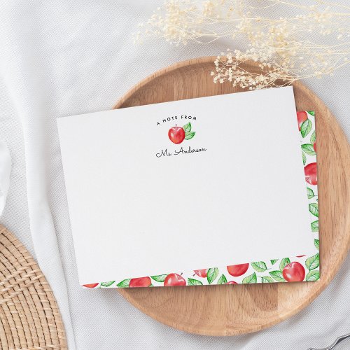 Red Apple  Personalized Teacher Stationery Flat Note Card