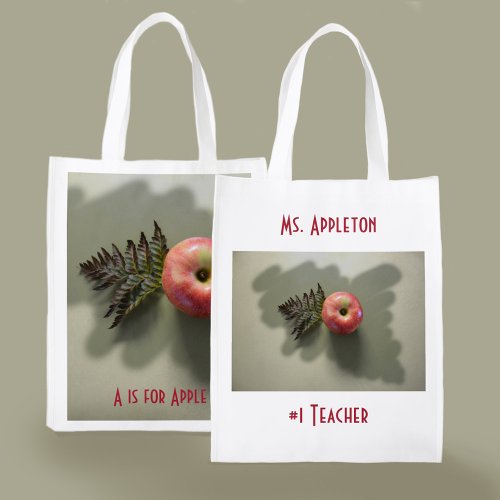 Red Apple photographic Teacher Appreciation Grocery Bag