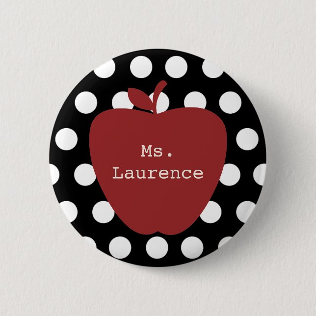 Red Apple & Polka Dot Teacher Button (Front)