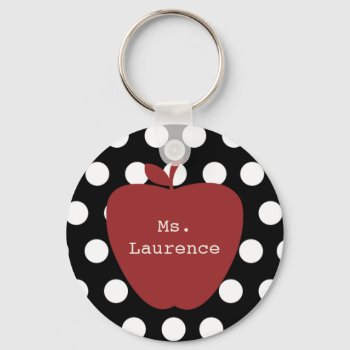 Red Apple & Polka Dot Teacher Keychain by thepinkschoolhouse at Zazzle