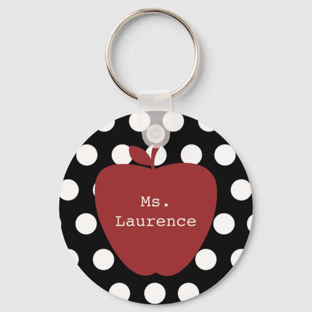 Red Apple & Polka Dot Teacher Keychain (Front)