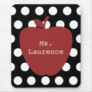 Red Apple & Polka Dot Teacher Mouse Pad