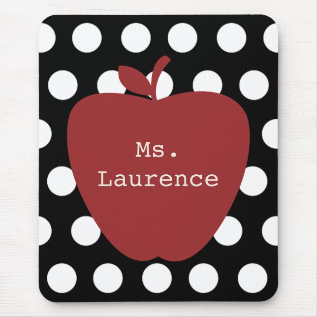 Red Apple & Polka Dot Teacher Mouse Pad (Front)
