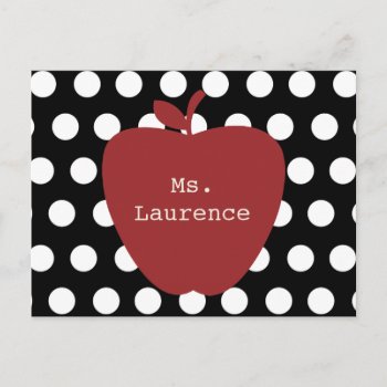 Red Apple & Polka Dot Teacher Postcard by thepinkschoolhouse at Zazzle