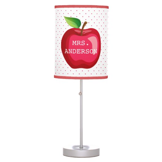 Red Apple Polka Dot Teacher Table Lamp (Front)