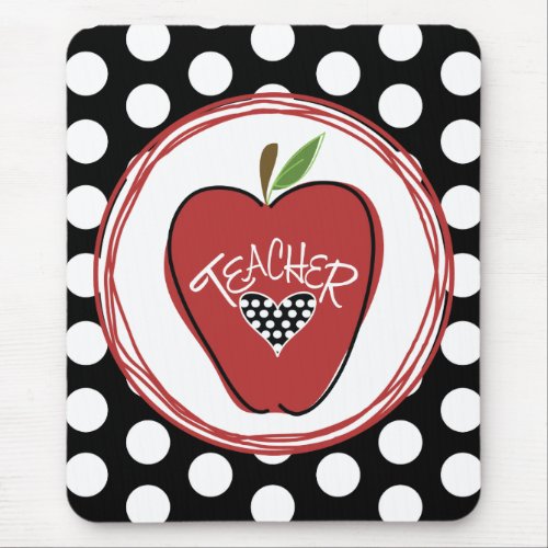 Red Apple  Polka Dots Teacher Mousepad