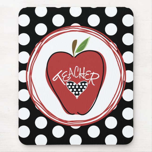 Red Apple & Polka Dots Teacher Mousepad (Front)