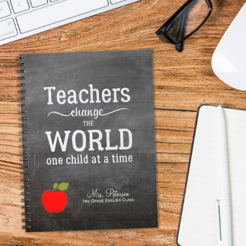 Red Apple Quote And Your Text Chalkboard Teacher Notebook by cooldesignsbymar at Zazzle