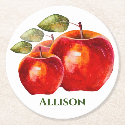 Red Apples Round Paper Coaster