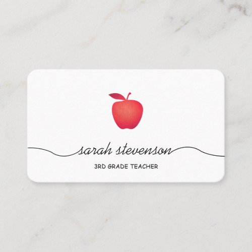 Red Apple School Elementary Teacher Simple White Business Card