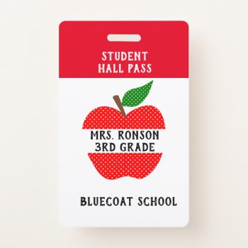 Red Apple School Teacher Or Student Pass Badge by GenerationIns at Zazzle
