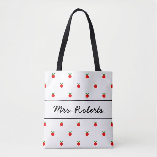 Red apple school teacher tote bag with custom name