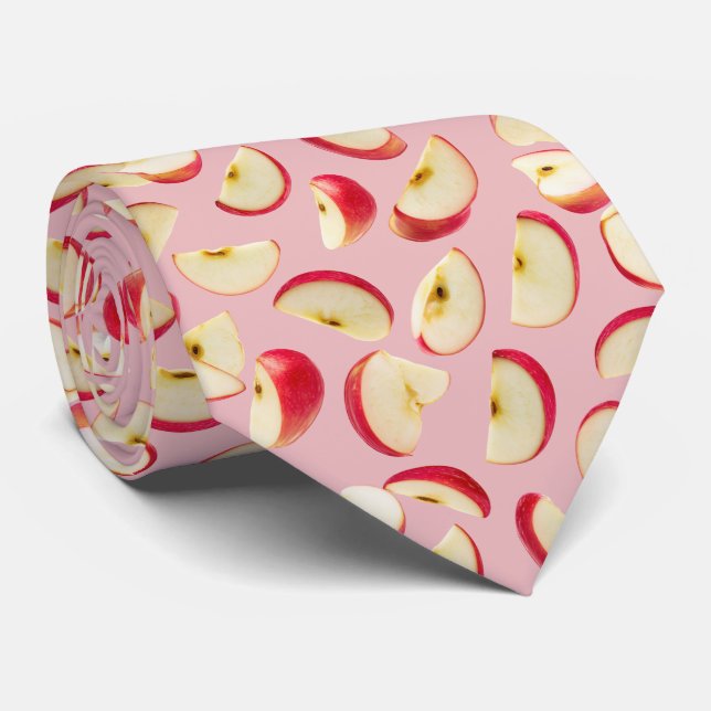 Red Apple Slice Pattern Neck Tie (Rolled)