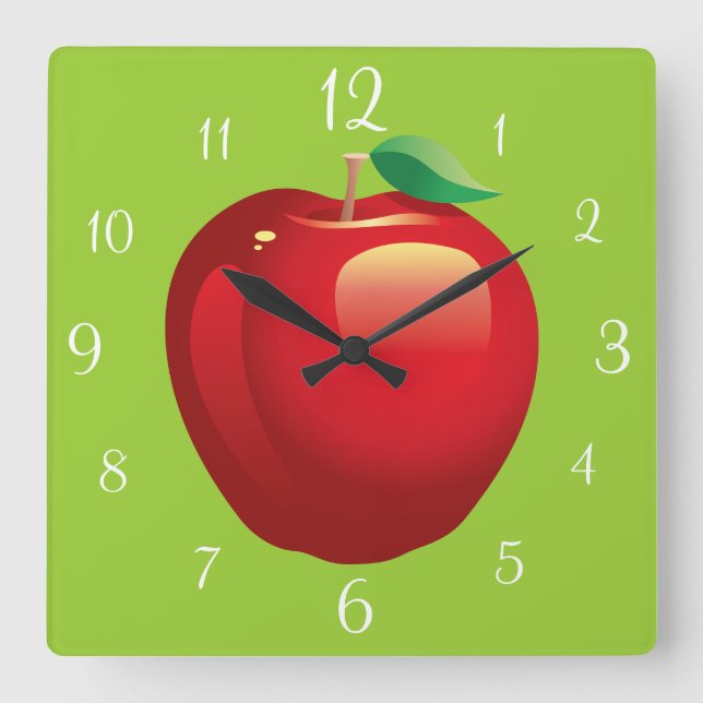 Red Apple Square Wall Clock (Front)
