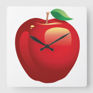 Red Apple Square Wall Clock