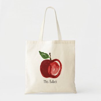 Red Apple Teacher Add Name Tote Bag by ilovedigis at Zazzle