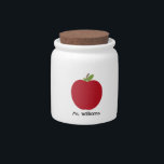 Red Apple Teacher Candy Jar<br><div class="desc">A candy jar for teachers featuring an illustration of a red apple. Personalize with your name.</div>