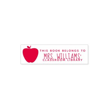 Red Apple Teacher Classroom Library Self-inking Stamp by thepinkschoolhouse at Zazzle