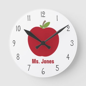 Red Apple Teacher Clock by thepinkschoolhouse at Zazzle