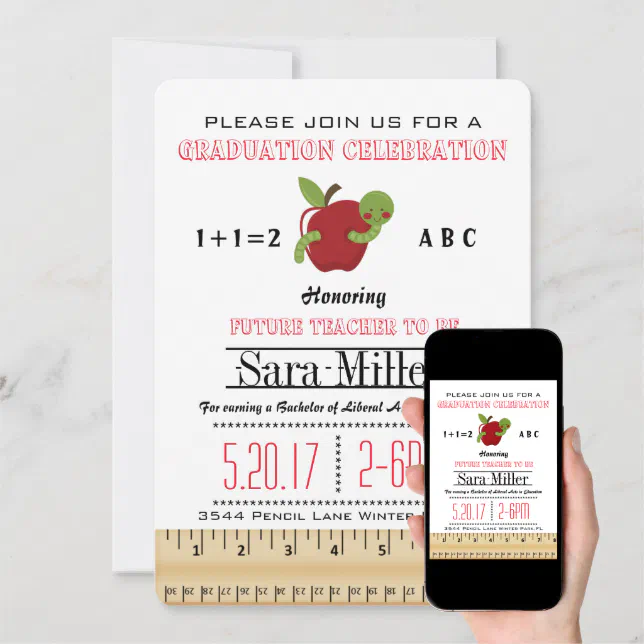 Red Apple Teacher Graduation Invitation | Zazzle